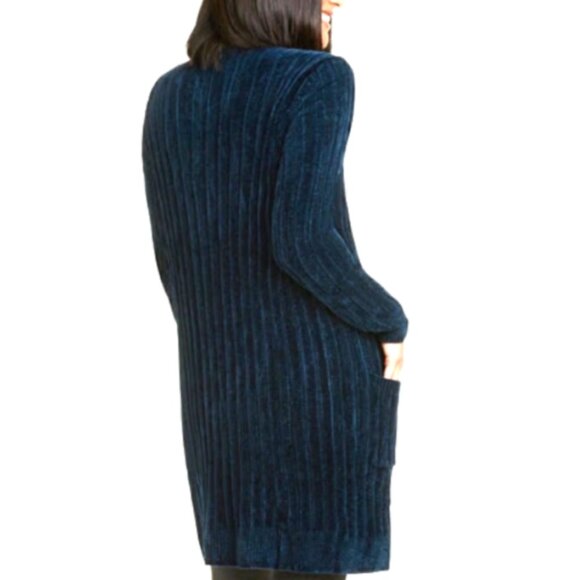Matty M Longline Chenille Open Cardigan Sz S Blue #12T - Picture 2 of 9